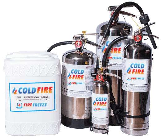 Cold Fire suppressant range: pail and extinguishers